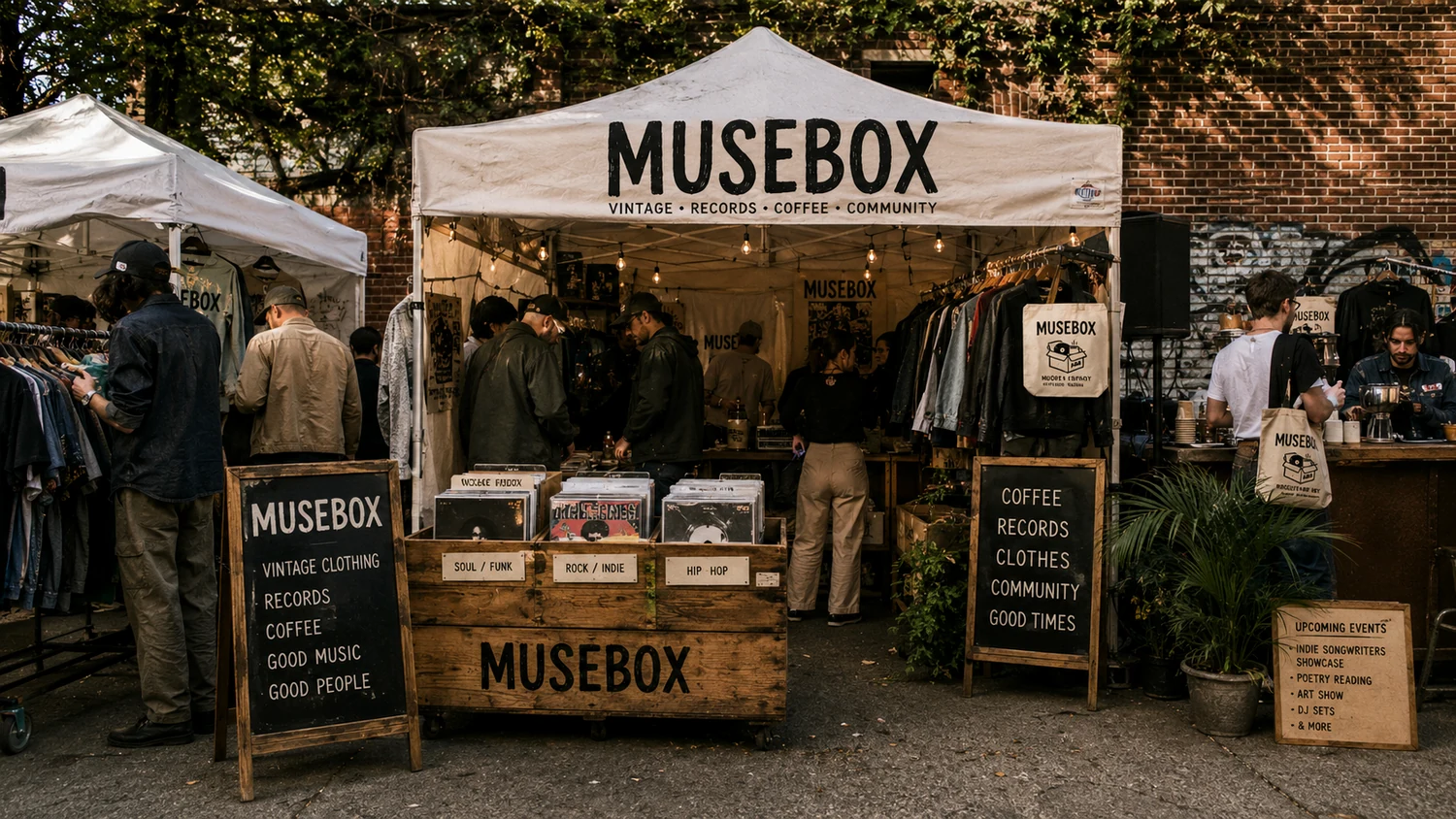 MuseBox outdoor market storefront.